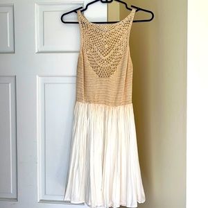 Tan Crochet-Top Dress with Flowy Bottom